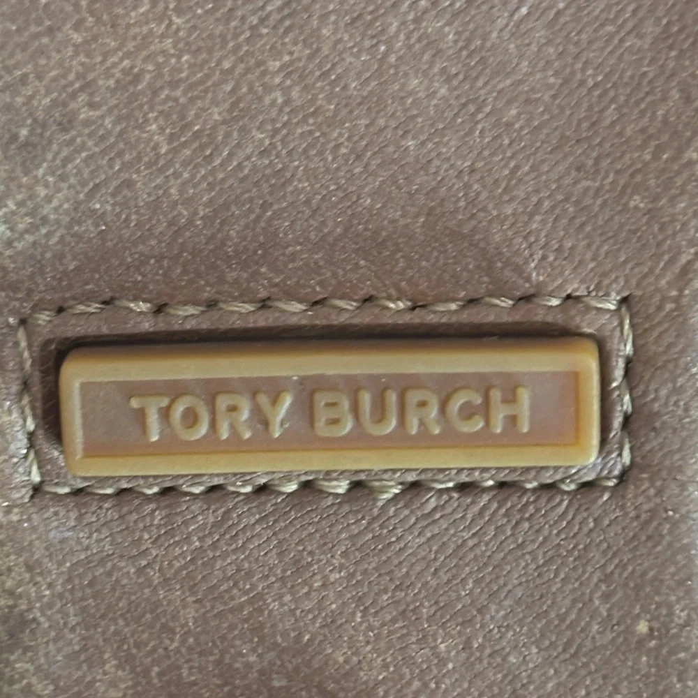 Tory Burch Tan Logo Ballet Flats Leather Round Toe Slip On 7M